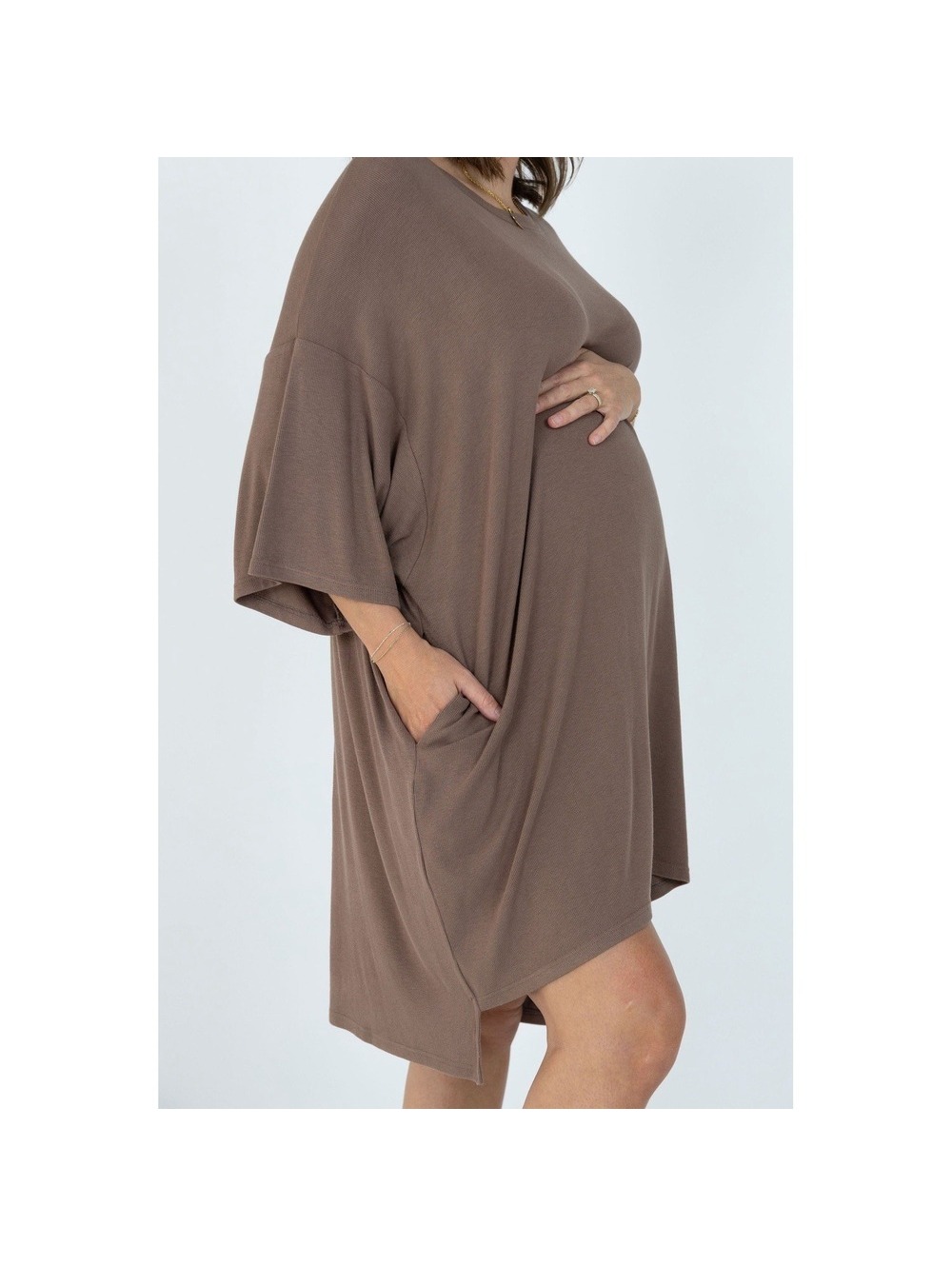Foxy Kind Taupe Oversized Pocket Tunic Dress Xl Soft Ribbed Boho Lagenlook Nwt — image 2 of 8